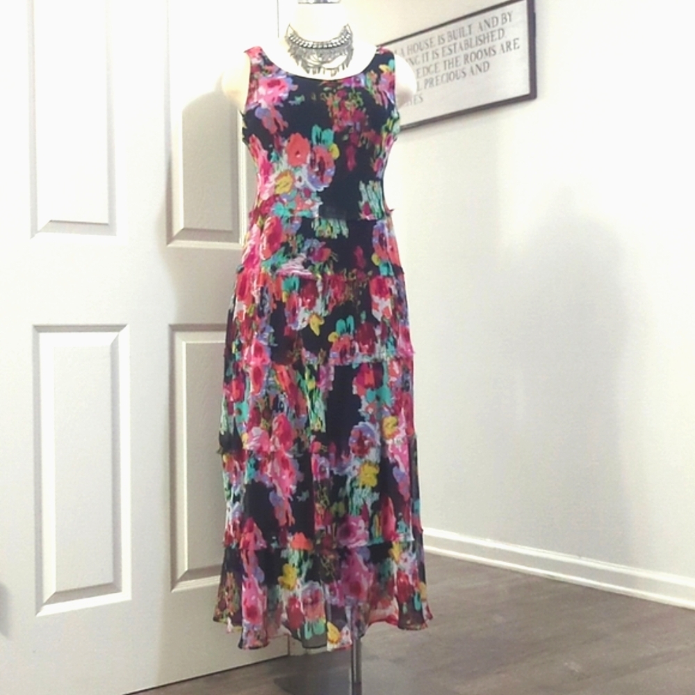 JONES STUDIO Chiffon Tiered Dress ~ EUC